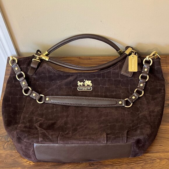 Coach Madison Embossed Suede Leather Shoulder Bag/Hobo Brown 15920 MSB EUC purse - Picture 1 of 13